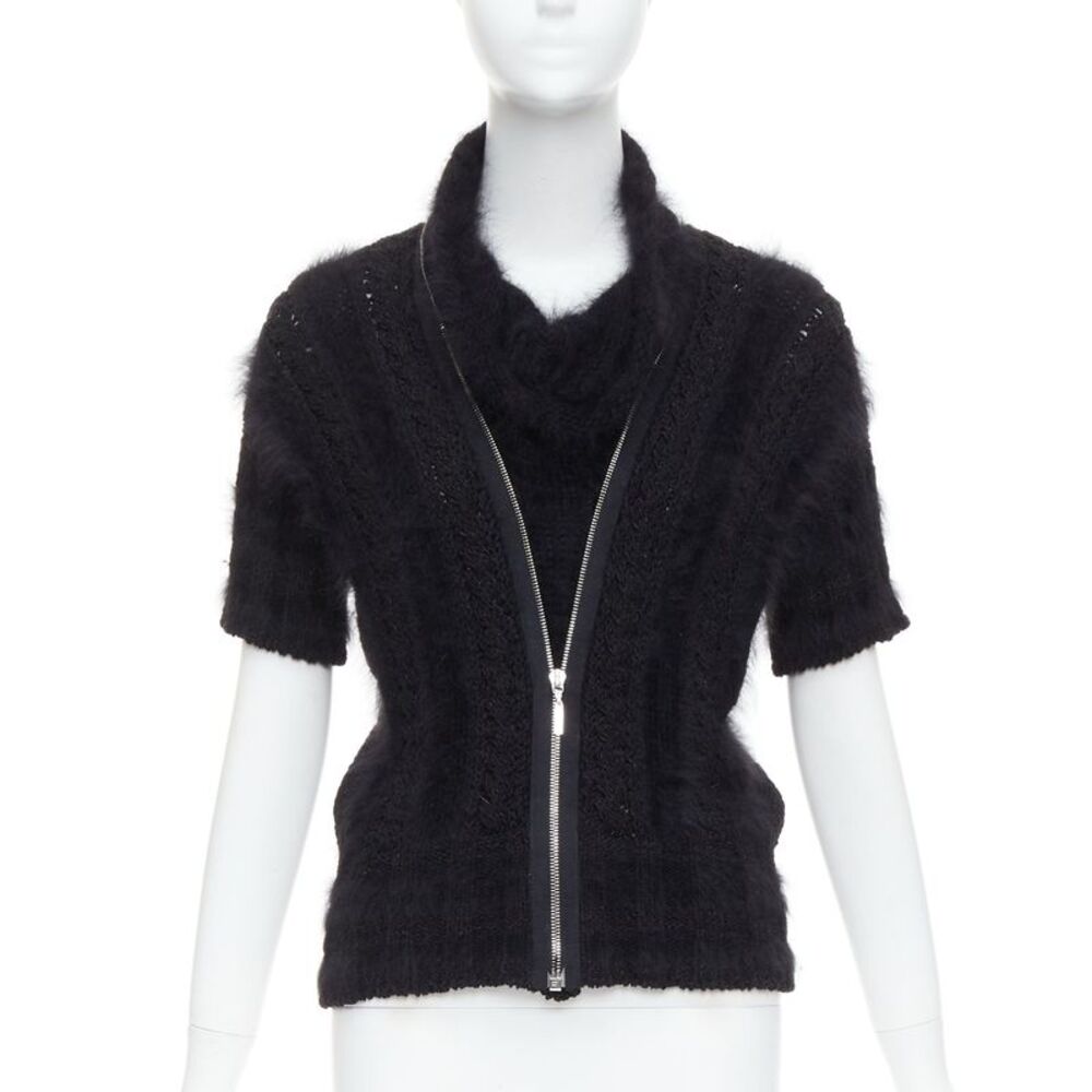 Chanel Angora Blend Logo Zip Sweater